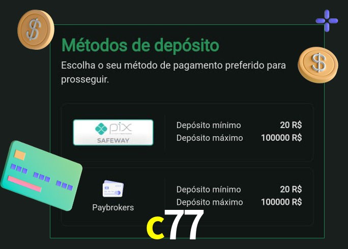 O cassino c77 oferece uma grande variedade de métodos de pagamento